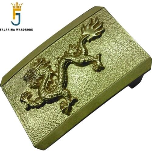 FAJARINA Unique Smooth Buckle Styles Chinese Dragon Map Embossed Belt Buckle Solid Brass Buckles for Men 3.8cm Width Belt BCK018