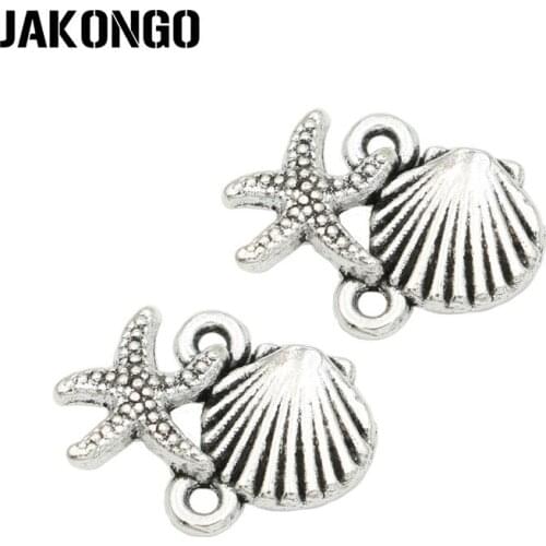 JAKONGO Silver Plated Starfish Shell Connector for Jewelry Making Bracelet Accessories DIY Handmade 17x11mm 20PCS/lot