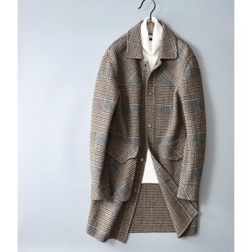 Quality Material Wool Top Mens Long Coat Autumn Winter Overcoat Jacket Plaid Design Woolen Peacoat Mans trench coat#1967