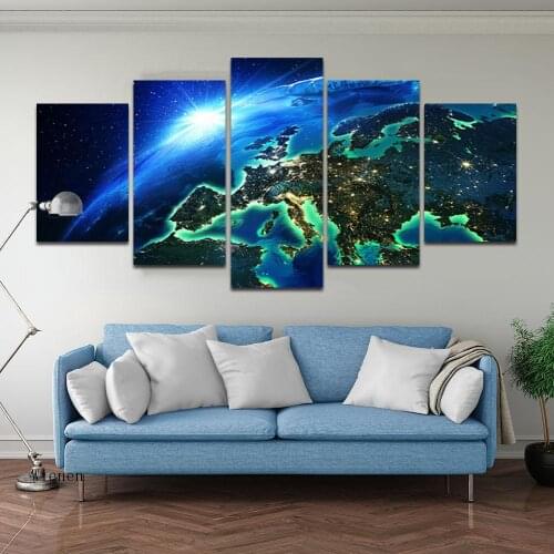 Mysterious Outer Space Canvas Wall Painting Modern Blue Hd Print Poster Five Pieces Living Room Home Decorations No Frame