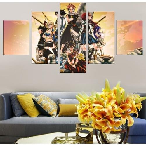 Home Decor Pictures Living Room Wall Art Framework HD Prints Canvas 5 Pieces Fairy Tail Character Painting Modular Anime Poster