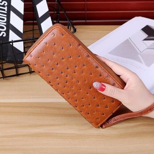 2019 Fashion Casual Women Long Zipper Ostrich Pattern PVC Leather Money Bag Coin Purse Clutch Wallets ID Card Hold for Ladies