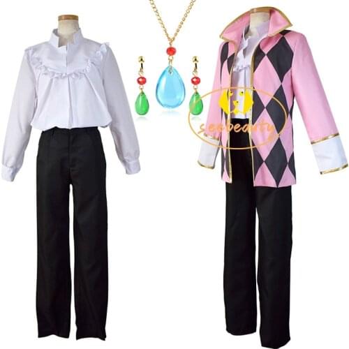 Howls Moving Castle Wizard Howl Hauru Cosplay Costume with Earrings Necklace Halloween Costume for Adult Carnival Suit