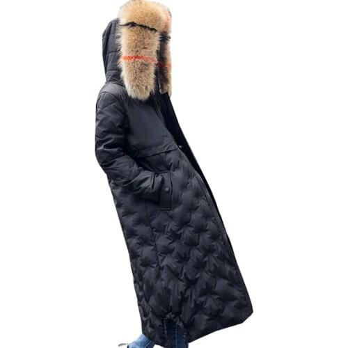 Real fur collar Ultra keep warm white Duck Down Jacket new Coat x-Long Female Overcoat Slim Jackets Winter Coats Parkas Padded