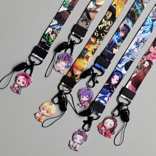 Hot Sales 1 Piece Quality Cartoon Demon Slayer Mobile Phone Strap Cute Anime Pendant ID Card Badge Holder Keychains Neck Lanyard