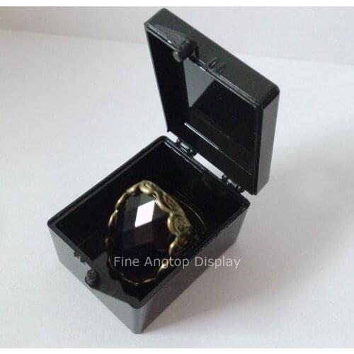 Small black plastic hinged jewelry beads storage box for Rocks Minerals Stones Opals Fossils Gems Rings display case