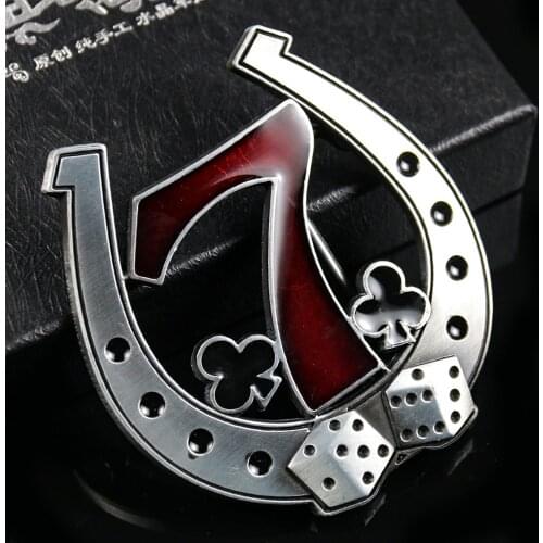 Dice 3D Lucky Red 7 Seven Poker Metal Belt Buckle Las Vegas Men Rock Style Silver Horseshoe Jeans Accessories