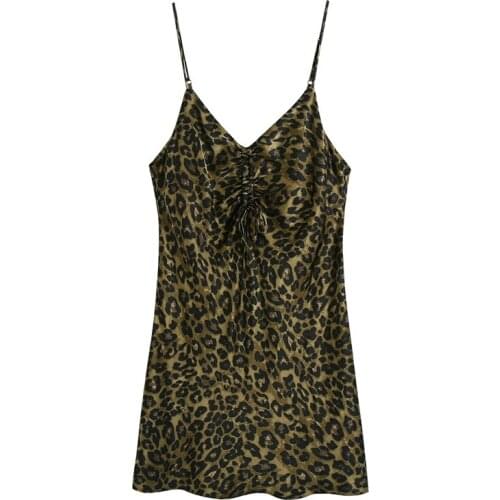 NEW Women za animal print mini Dress Ladies v-neck Pleated straps Backless short Clothing Sexy chic Summer Light Party Dresses
