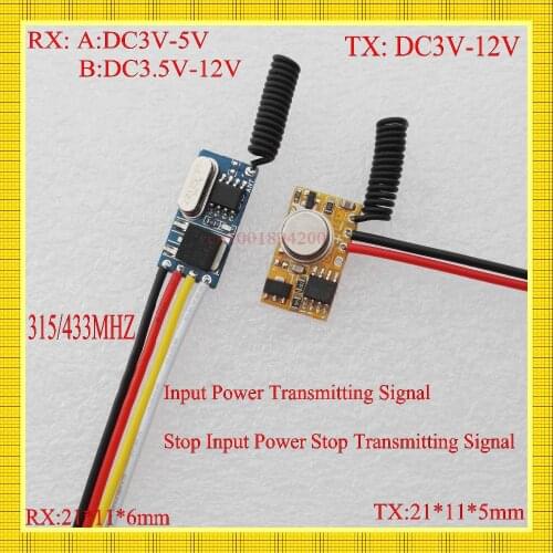 315/433MHZ Mini Remote Control Switch Micro Receiver Transmitter Module DC3V-12V Remote DC3.5v-12v Receiver3.7V 4.5V 5V6V9V RXTX