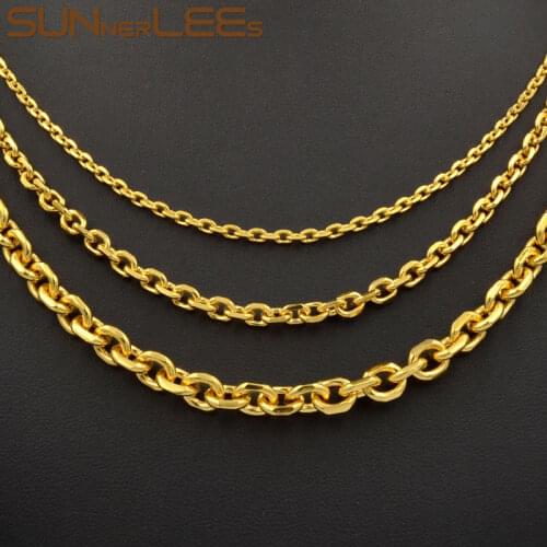 SUNNERLEES Fashion Jewelry White Rose Gold Color Necklace 2mm~6mm Oval Link Chain For Mens Womens Gift C29 N
