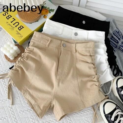 Fashion versatile solid color Shorts drawstring bandage high waist pleated leisure wide leg Shorts 2021 New Summer Women