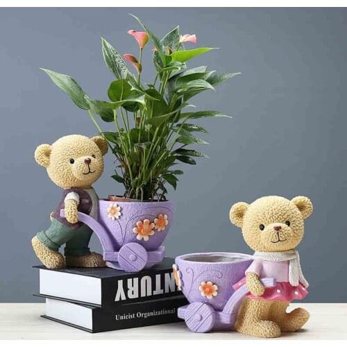 Cartoon Resin Flower Pot Creative Personality Cute Bear Succulent Potted Garden Green Plants Desktop Animal Decoration Ornaments