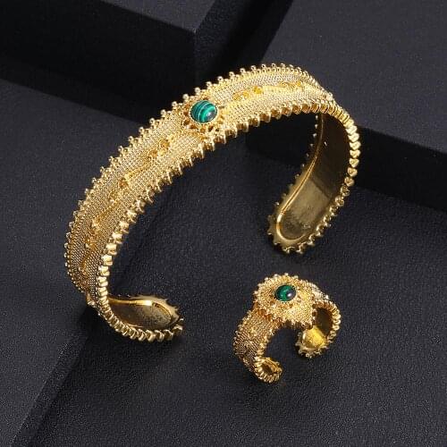 Jankelly luxury Unique African Bangle Ring Set Jewelry Sets For Women Wedding Cubic Zircon Crystal CZ Dubai Bridal Jewelry Set
