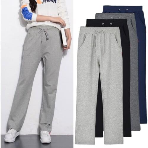 2021 Spring Autumn New Cotton Sporting Pants Womens Solid Straight Trousers Female Casual Loose Pants Women Thin Slim Long Pants