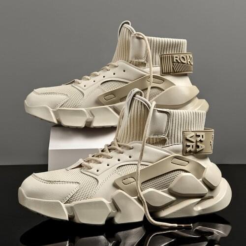2021 Autumn New High-Top Beige Mens Sneakers Chunky Men Shoes Heighten Fashion Casual Plus Size Zapatillas Cushioning Tennis Sho