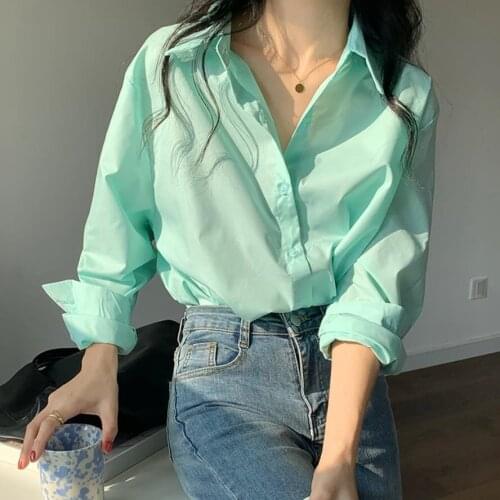 XinCoolEr Autumn 2021 Korean Loose Versatile Light Green Women Casual Shirts V-neck Ladies Formal Blouse And Tops