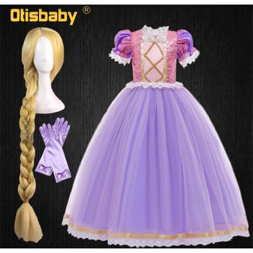 Girls Princess Rapunzel Dress Christmas Halloween Tangled Costume Kids Birthday Lace Sequins Dresses for Girls Sofia Dress Up