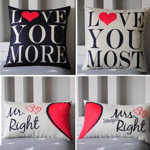 Pillow Covers Cotton Linen Valentines Day present Sofa Cushion Covers Love pattern Decorative Throw Pillows 50*50 Pillowcases