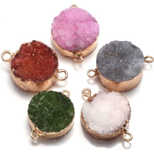 Natural Agates Druzy Stone Quartz Connector Pendants Fashion Crystal Cluster Double Hole Charms For Jewelry Making DIY Necklace