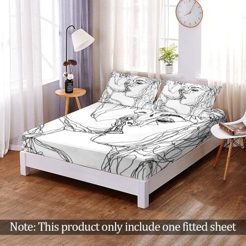 3D Print Fashion Line Drawing Character Fitted Sheet Custom Modern Elastic Band Bed Sheet Bedroom Flats Home Decor Queen King