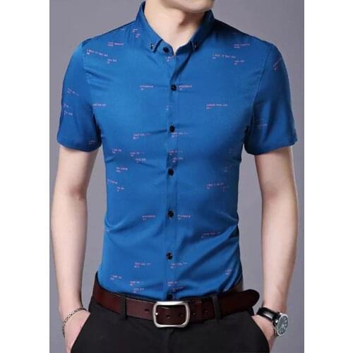Men Shirt Quick-dry Letters Pattern Streetwear Short Sleeve Blouse Summer Business Shirt Short Sleeves Men Shirts Big Size