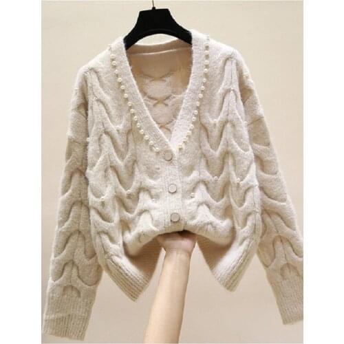 Autumn And Winter New Sweet V-neck Knitted Cardigan Women Versatile Fashion Short Solid Color Sweater Women