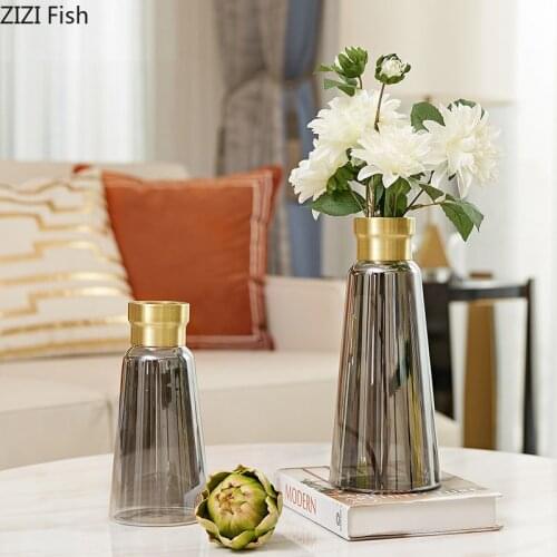 Nordic Transparent Flower Vases Dried Flowers Flower Arrangement Golden Edge Glass Vase Desk Ornaments Home Decoration Modern