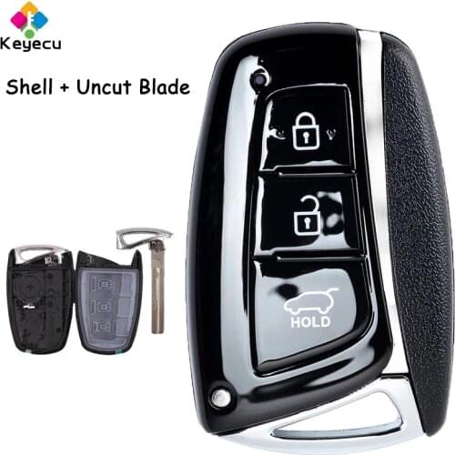 KEYECU Replacement Smart Remote Car Key Shell Case - 3 Button & Uncut Blank Blade - FOB for Hyundai Santa Fe IX45 - Key Shell