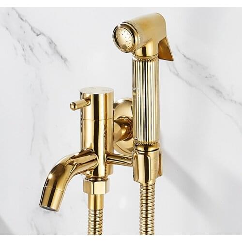 Toilet Bidet Faucet Bathroom Bidet Mixer Tap Gold Brass Bath Shower Blow-fed Spray Gun Nozzle Bidet Faucet Single Cold Water Tap