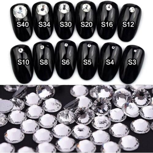 1440Pcs Shiny Crystal Nail Rhinestone AB Silver Flat Back Stone 3D Glitter Jewelry Glass Charm Diamond Nail Art Decoration