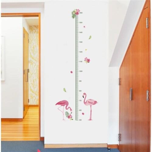 Flamingo Growth Chart Height Measure Wall Stickers For Kids Room Home Decoration Safari Animal Mural Art Diy Bird Decals Posters