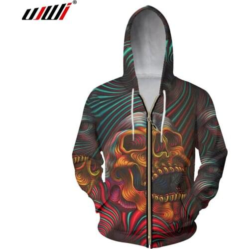 UJWI Mens Zipper Hoodies Print Color Stripe Skull 3d Sweatshirts Autumn Hip Hop Casual Hoodies Homme Pocket Sweats Hoody Jackets