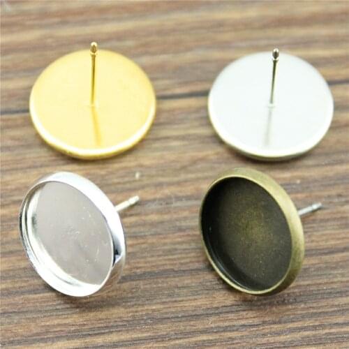 20pcs 4 Colors Fit 8/10/12/14mm Glass Cabochons Earring Studs, Earrings Setting, Earring Bezels