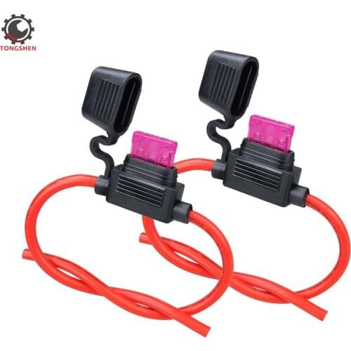 2 Set Waterproof Auto In-line Inline Fuse Holder 10 Gauge Waterproof Pigtail Blade Fuse Holder with 40AMP ATC Fuse Inserts