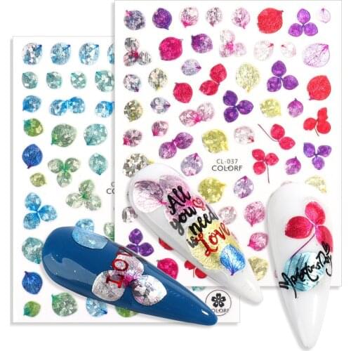 3D Laser Nail Stickers Flowers Leaf Clover Holographic Sliders Nail Art Decorations Ginkgo Decals Manicure Decoration