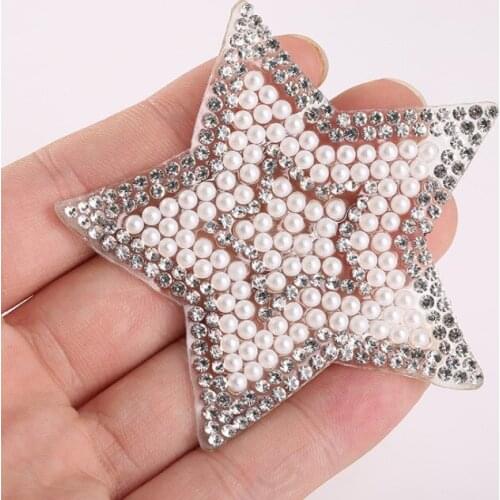 5Pcs/Lot Star Pearl Beaded Rhinestone Clothes Patches Fashion Sequined Appliques DIY Bling Iron On Patches