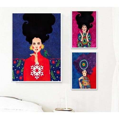 Abstract Colorful Girl Wall Art Canvas Painting Nordic Poster Flower Hair Cuadros Wall Pictures For Living Room Vintage Unframed