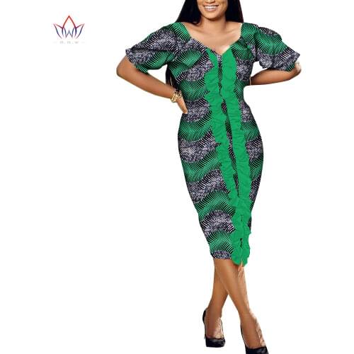 African Print Dresses for Women Ankara Fashion Dashiki Ladys Robe Dress Puff Sleeve Casual African Clothes with Chiffons WY893