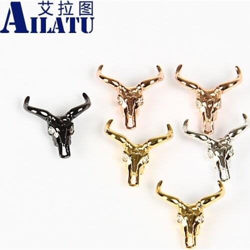 Ailatu Free Shipping 10 Pieces Micro Pave Cubic Zirconia Cow Head Charm Brass Beads for DIY Yak Jewelry