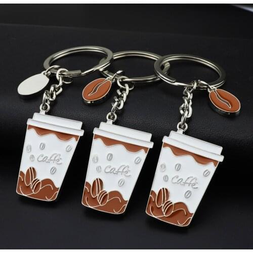 2020 New Trendy Cake key Chain Women Men DIY Pendant Car Key Ring Coffee Mugs Kirsite Fashion Jewelry Unisex Keychain Nice Gift