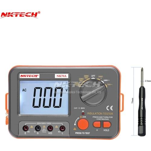 NKTECH Digital Megohmmeter Tester MegOhm Meter NK70A LCD Insulation DC AC Voltage Resistance 250V/500V/1000VDC 750VAC Multimeter
