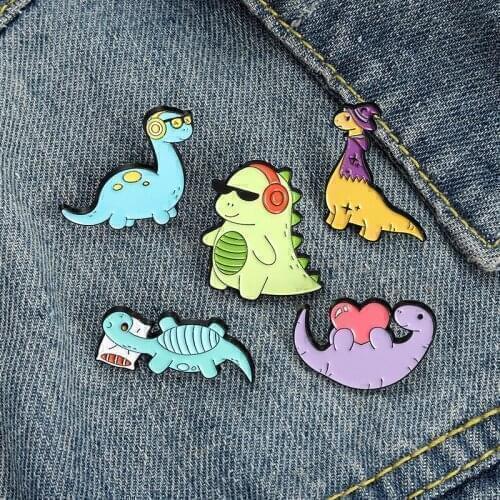Color Dinosaur Pins Enamel Pins Cute Lapel Badges For Clothes Jewelry Collar Brooches Gifts Accessories For Kids Friend