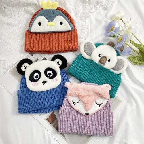 Cartoon Animals Baby Hat Soft Knitted Winter Warm Panda Fox Kids Bonnet Cap Ear Protection Boy Girl Children Beanies Hat