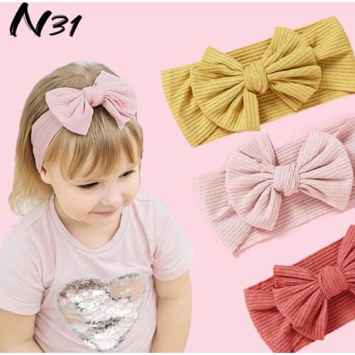 1pcs Children Stries Wide Edge Headwear Baby Knitting Bow-knot Hair Band 2021 New Elastic Colorful Headdress Hair Accessories