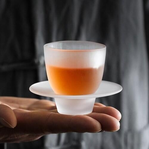 Household Frosted Glass Teacup With Bottom Support Chinese Kungfu Tea Cup Set Accessories Saucer Insulation Holder