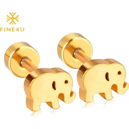 FINE4U E299 Stainless Steel Elephant Animal Stud Earrings Women NO-Nickel for Sensitive Ears