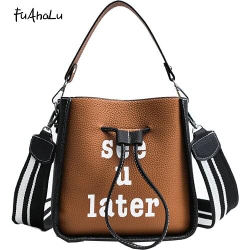 FuAhaLu Winter hit color bucket buns handbag wide shoulder strap shoulder Messenger bag