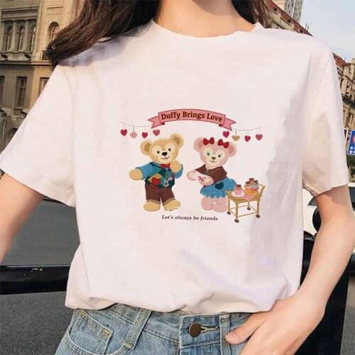 Disney Bear Duffy ShellieMay T Shirt Women Kawaii Summer Cartoon T-shirt Lets Always Be Friends Graphic Funny Harajuku Tshirt
