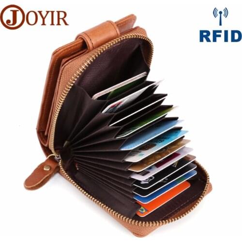 JOYIR Genuine Leather Credit Card Holders Wallets With Coin Pocket Fashion Men Business Card Holder RFID 15 Card Slots For Male