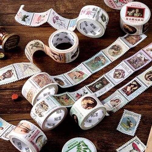 2.5cmx5m Vintage Flower Stamp Masking Washi Tape Decorative Journal Scrapbook PlannerCraft Label Stickers Aesthetic Stationery
